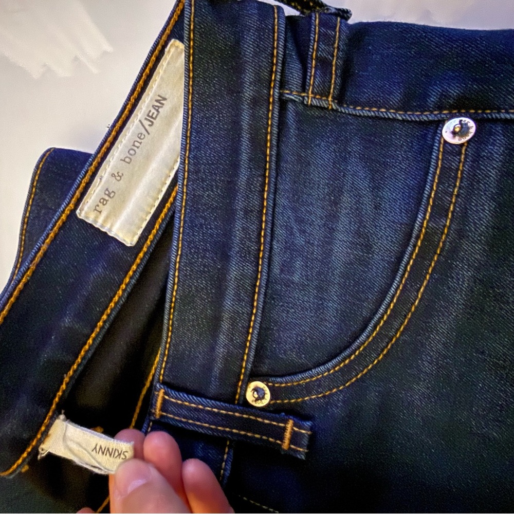 rag & bone Women's Skinny Jeans — Dark Blue with Gold Stitching